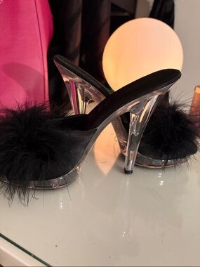 Elle Black Faux Fur Slide Slippers